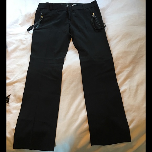 Straight leg black trouser with leather details - Picture 1 of 8